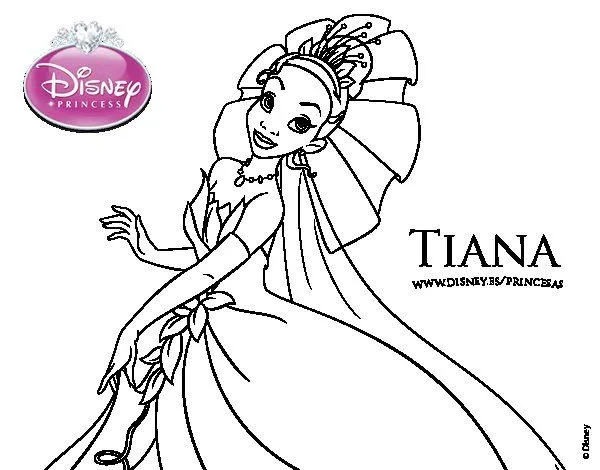 Dibujo de Tiana y el sapo - Tiana y su vestido para Colorear ...
