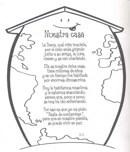 Dibujo de la Tierra con poema para colorear ~ Dibujos para ...