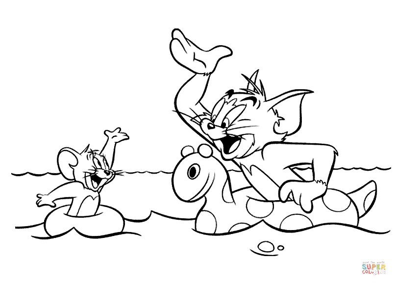 Dibujo de Tom And Jerry Nadando en el Mar para colorear | Dibujos ...
