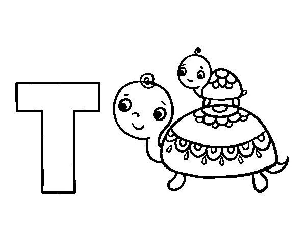 Dibujo de T de Tortuga para Colorear - Dibujos.net Dibujo de T de Tortuga para Colorear - Dibujos.net