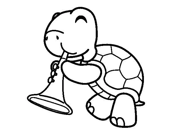 Dibujo de Tortuga con trompeta para Colorear - Dibujos.net Dibujo de Tortuga con trompeta para Colorear - Dibujos.net