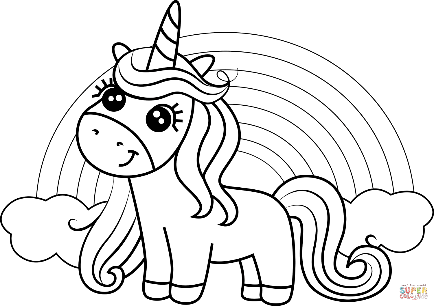 Dibujo de Unicornio con arcoiris para colorear | Dibujos para colorear imprimir gratis