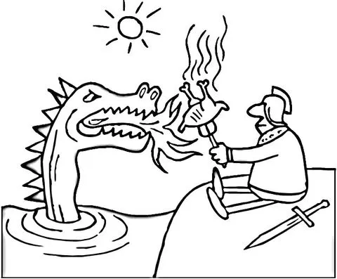Dibujo de Un Valiente Caballero Asa su Pollo con el Fuego del ... Dibujo de Un Valiente Caballero Asa su Pollo con el Fuego del ...