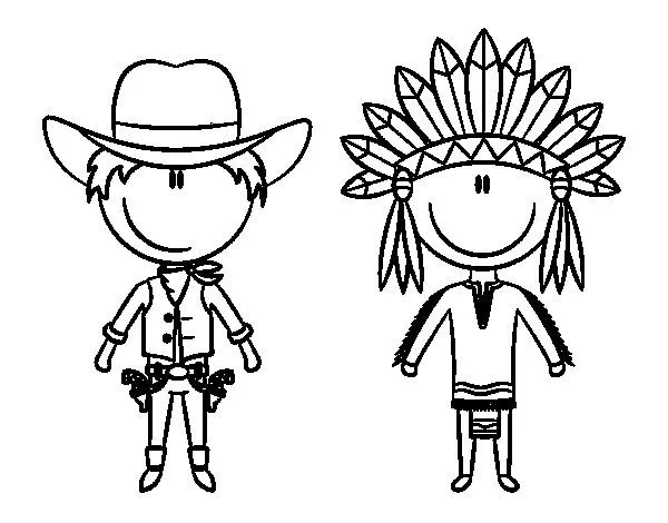 Dibujo de Vaquero e indio contentos para Colorear - Dibujos.net Dibujo de Vaquero e indio contentos para Colorear - Dibujos.net