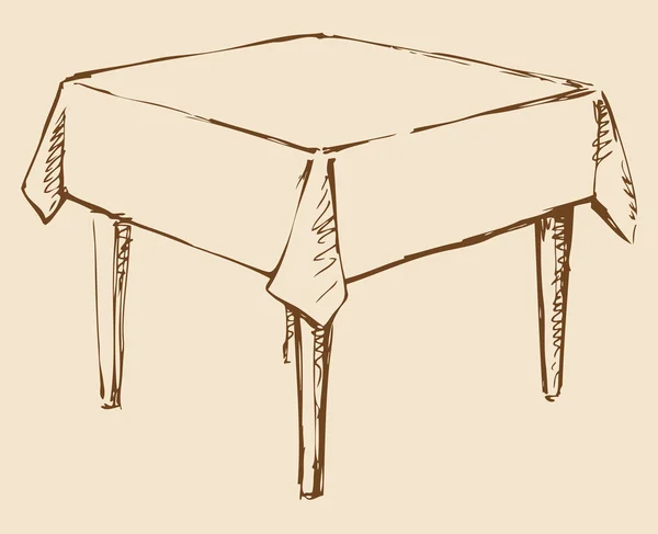 Dibujo vectorial. Mesa cuadrada con mantel — Vector stock ...