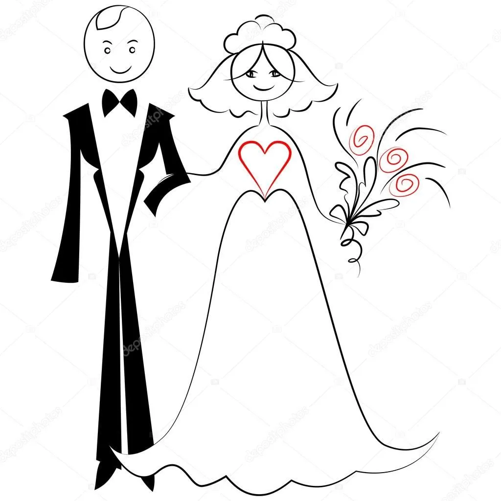 dibujo vectorial de una pareja en el amor: la novia y el novio ...