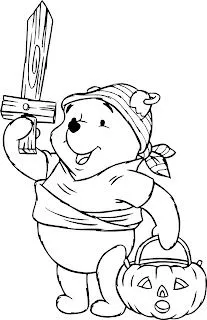 Dibujo de Winnie Pooh con espada para colorear