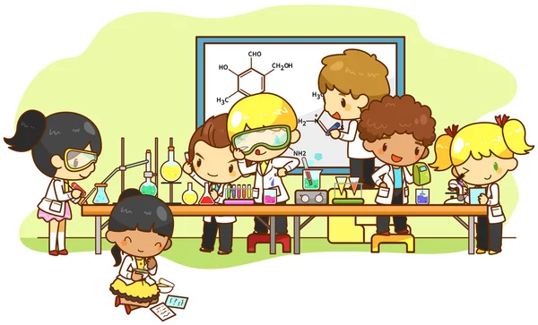 Dibujos animados científico niños están estudiando y trabajando y ... Dibujos animados científico niños están estudiando y trabajando y ...