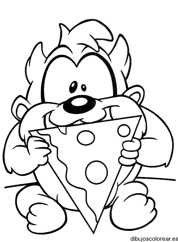 Dibujo del pequeño Taz comiendo pizza | Dibujos para Colorear Dibujo del pequeño Taz comiendo pizza | Dibujos para Colorear