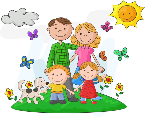 Dibujos animados familia feliz frente a un paisaje hermoso ... Dibujos animados familia feliz frente a un paisaje hermoso ...