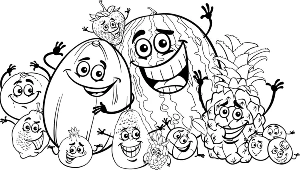 Dibujos animados graciosos frutas para colorear libro — Vector ...