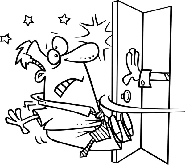 Dibujos animados de mano abrir la puerta y golpea a un hombre ... Dibujos animados de mano abrir la puerta y golpea a un hombre ...
