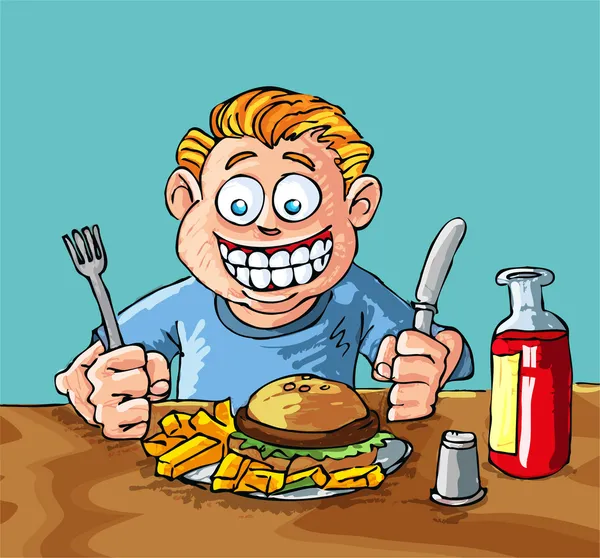 Dibujos animados de niño a comer comida chatarra — Vector stock ...