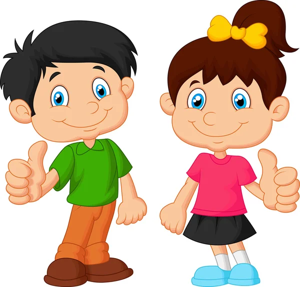 Dibujos animados de niño y niña dando pulgar — Vector stock ... Dibujos animados de niño y niña dando pulgar — Vector stock ...