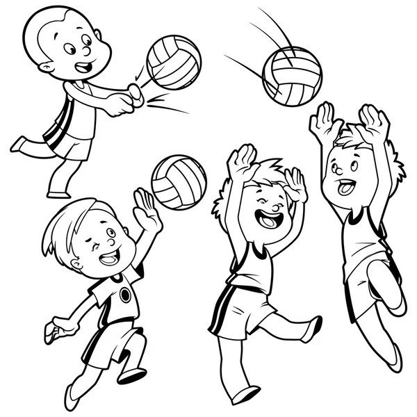 Dibujos animados de niños jugando voleibol. Vector clip art ... Dibujos animados de niños jugando voleibol. Vector clip art ...