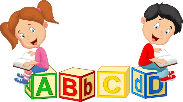 Dibujos animados de niños leyendo el libro y sentado en los ... Dibujos animados de niños leyendo el libro y sentado en los ...