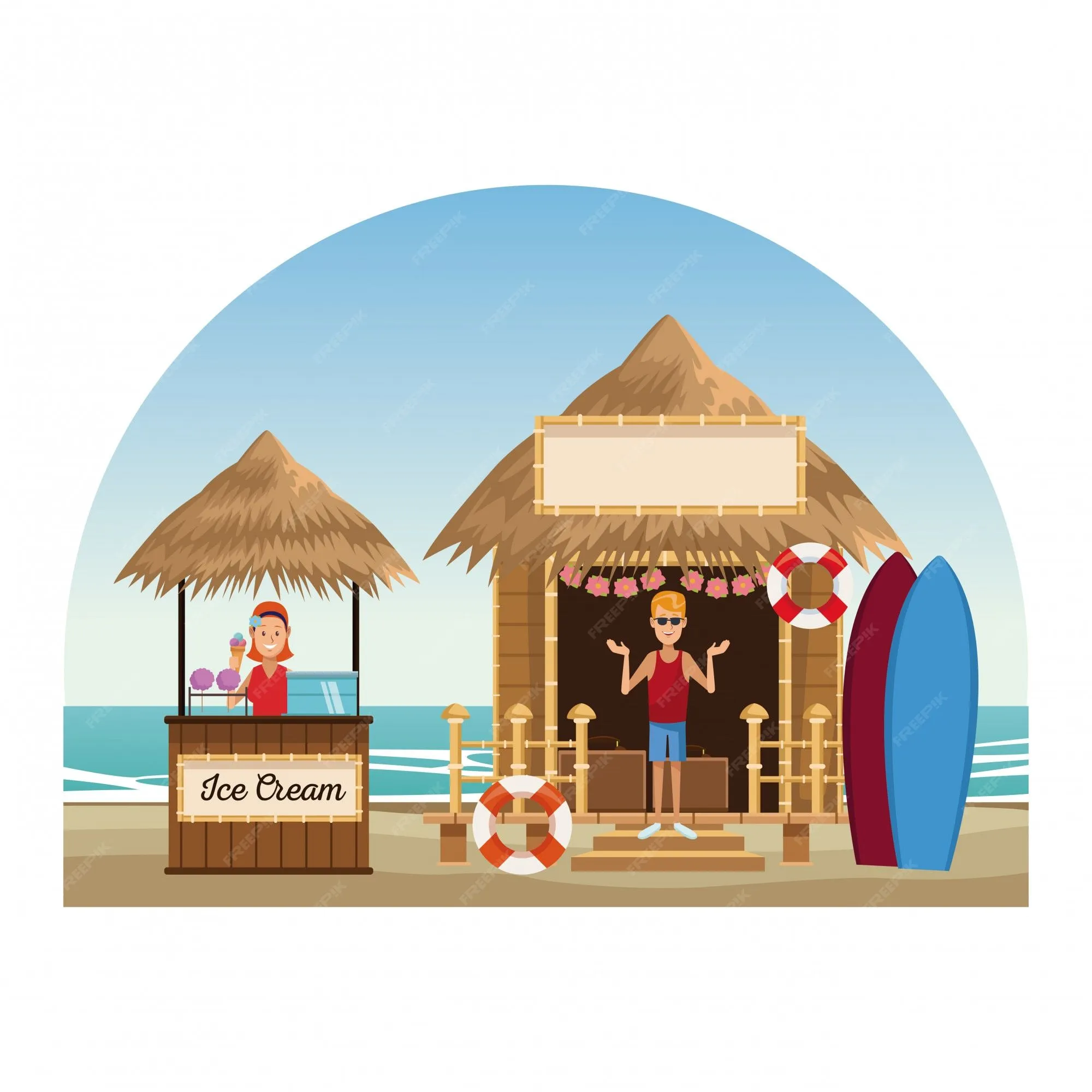 Dibujos animados de playa y kioscos | Vector Premium Dibujos animados de playa y kioscos | Vector Premium
