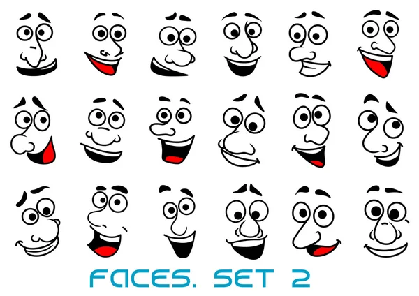 Dibujos animados de rostros humanos con emociones felices — Vector ... Dibujos animados de rostros humanos con emociones felices — Vector ...