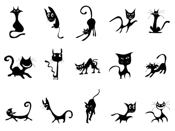 Dibujos animados de siluetas de gato negro — Vector stock ...
