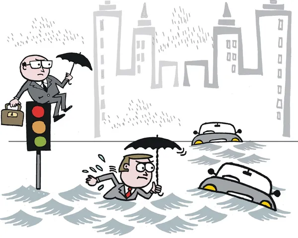 Dibujos animados de vector de viajeros varados en la inundación de ...