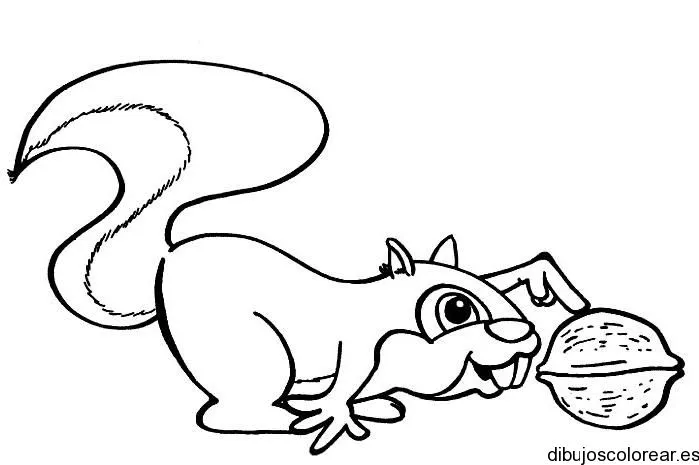 Dibujo de una ardilla jugando con una nuez | Dibujos para Colorear