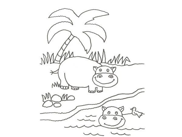 Imprimir: Dibujo de un hipopótamo para colorear con niños