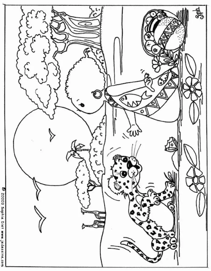 Dibujos ANIMALES DE LA JUNGLA para colorear, el niño y el leopardo ...
