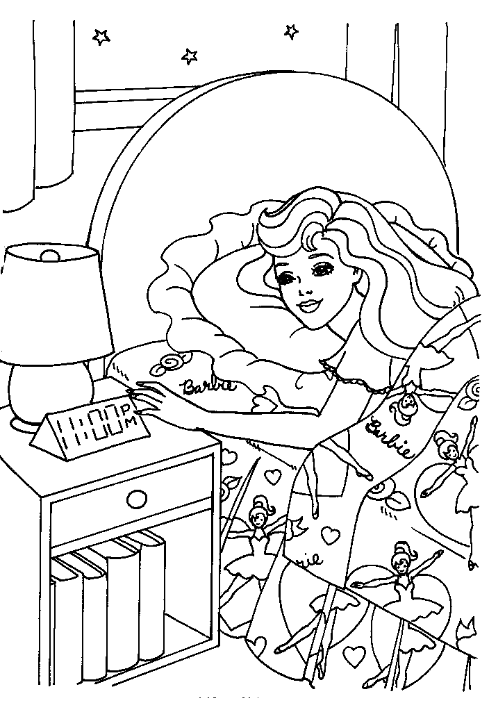 DIBUJOS DE BARBIE PARA COLOREAR: BARBI ACOSTADA EN SU CAMA A PUNTO ...