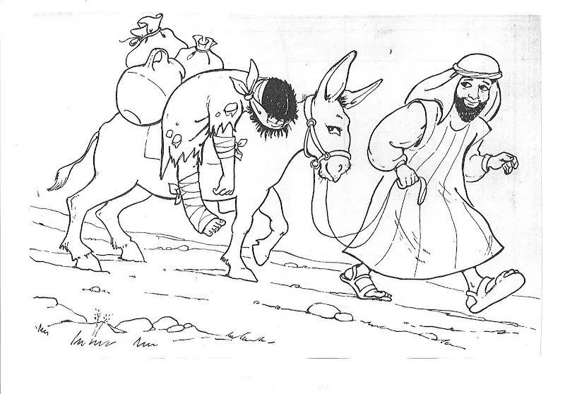 Dibujos Católicos : Dibujo del buen samaritano para colorear Dibujos Católicos : Dibujo del buen samaritano para colorear