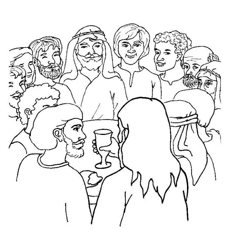 Dibujos Católicos : Jesus comparte el pan y el vino con sus discipulos para colorear, última cena para colorear Dibujos Católicos : Jesus comparte el pan y el vino con sus discipulos para colorear, última cena para colorear