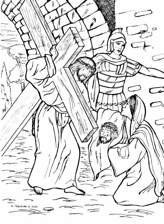 Verónica limpia el rostro de Jesús para colorear | Dibujos Cristianos