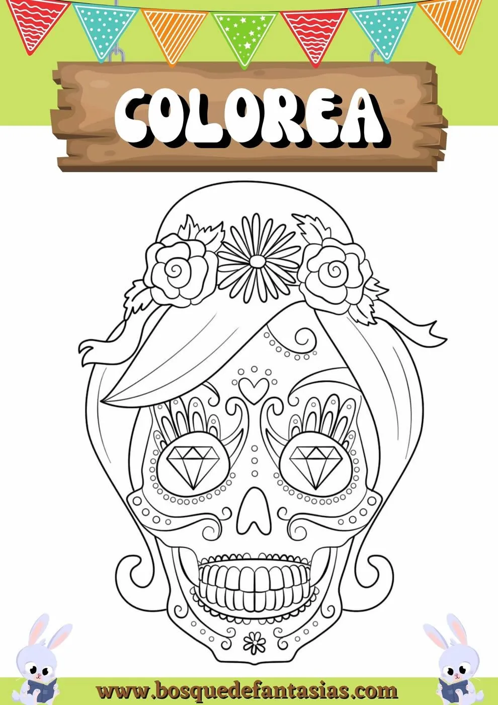 Dibujos de Catrinas para colorear: Mándalas y caretas fáciles para niños