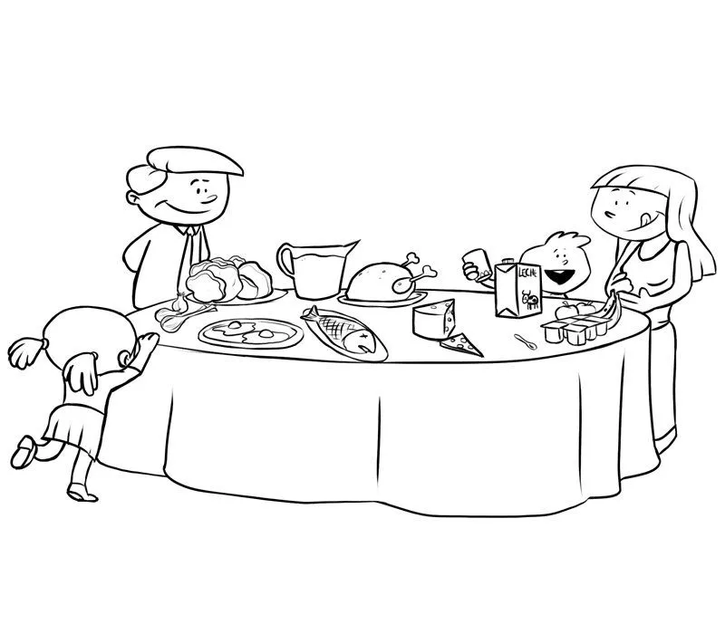 Dibujos de una cena en familia para colorear con los niños Dibujos de una cena en familia para colorear con los niños