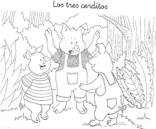 DIBUJOS DE LOS TRES CERDITOS Y EL LOBO PARA COLOREAR