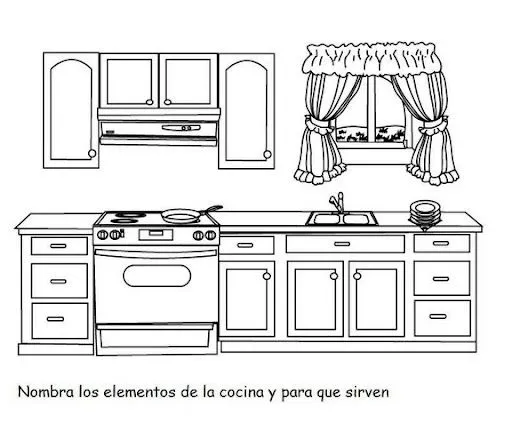 DIBUJOS DE LA COCINA Y SOBRE LA COCINA PARA COLOREAR