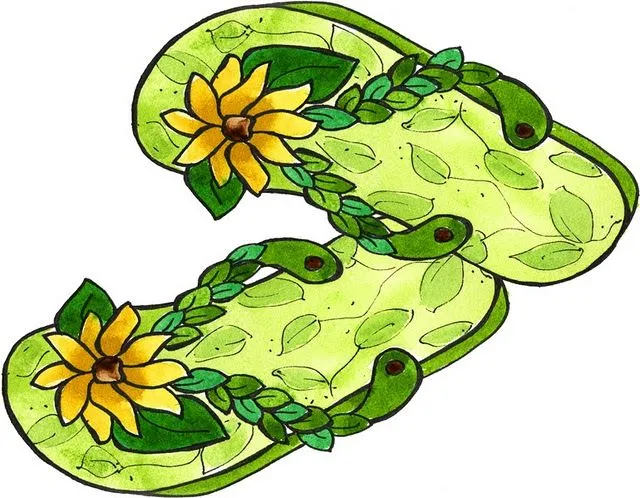 Chanclas con hojas y flor amarilla