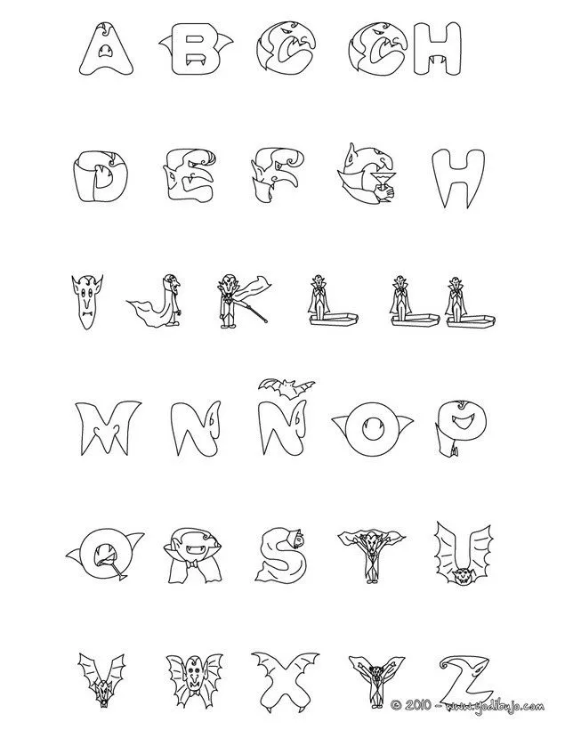 Dibujos para colorear ABECEDARIO HALLOWEEN, abecedario murcielago ...