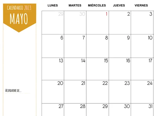 Dibujos para Colorear: Calendario Mayo 2013 Dibujos para Colorear: Calendario Mayo 2013