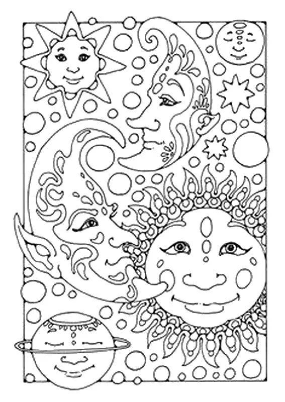 Dibujos para colorear para adultos Sol Luna Estrellas : Astros 2