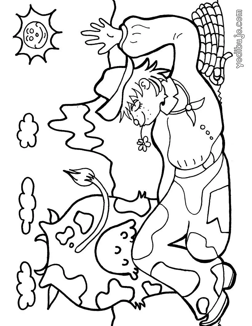 Varios personajes para colorear, un campesino con su vaca para ...