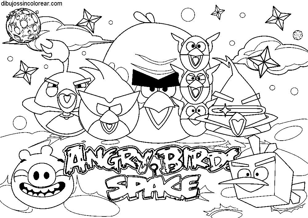 Dibujos Sin Colorear: Dibujos de Angry Birds Space para Colorear