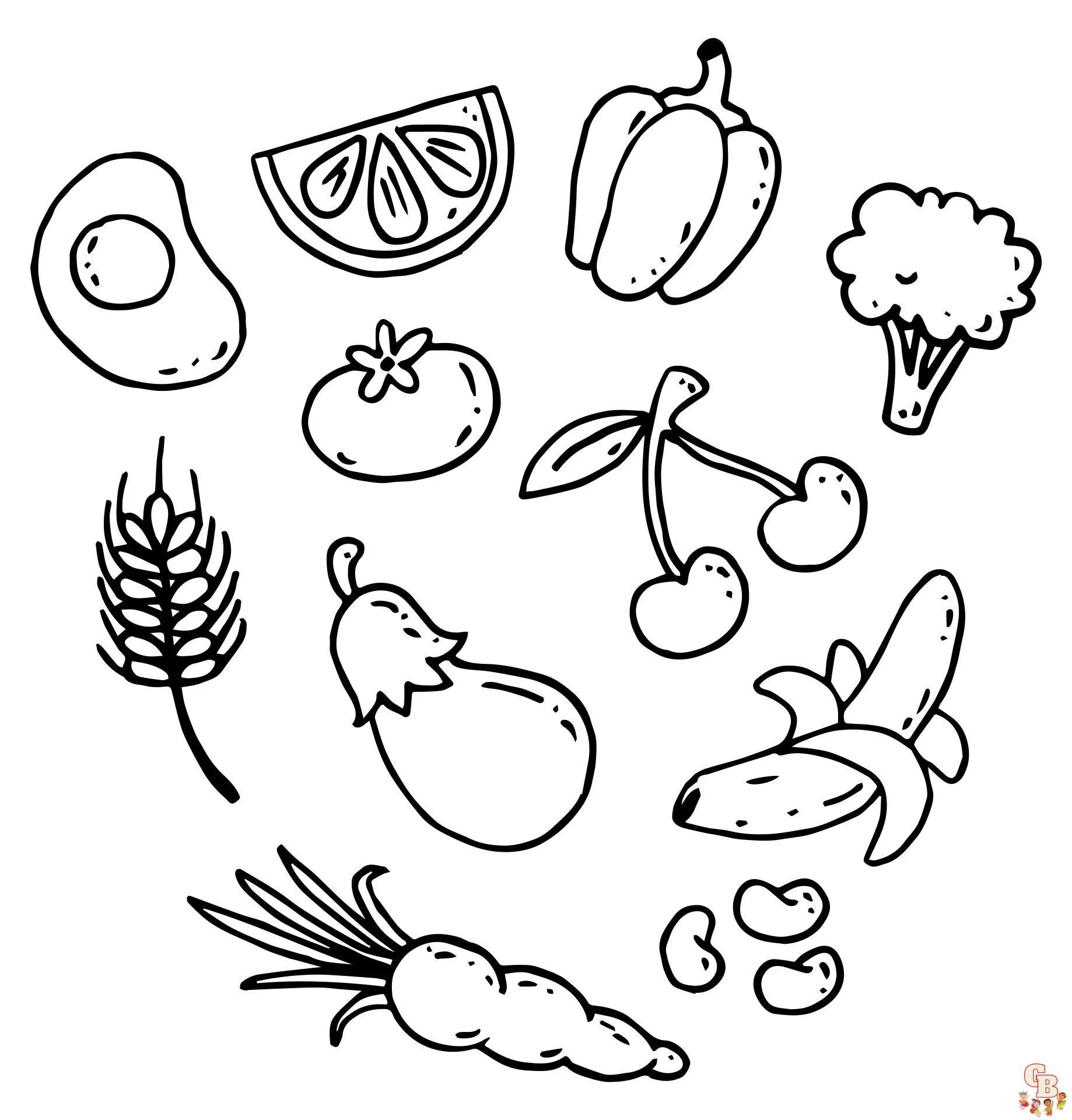 Dibujos para colorear de frutas y verduras imprimibles - GBcoloring