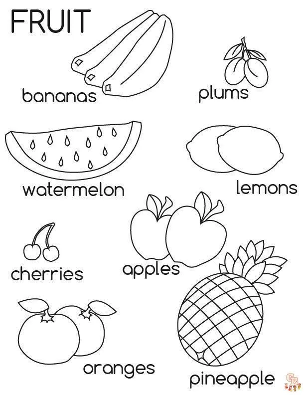 Dibujos para colorear de frutas y verduras imprimibles - GBcoloring