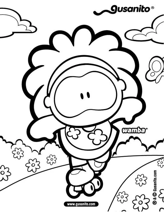 Dibujos para colorear GUSANITO, Wamba patinando para imprimir