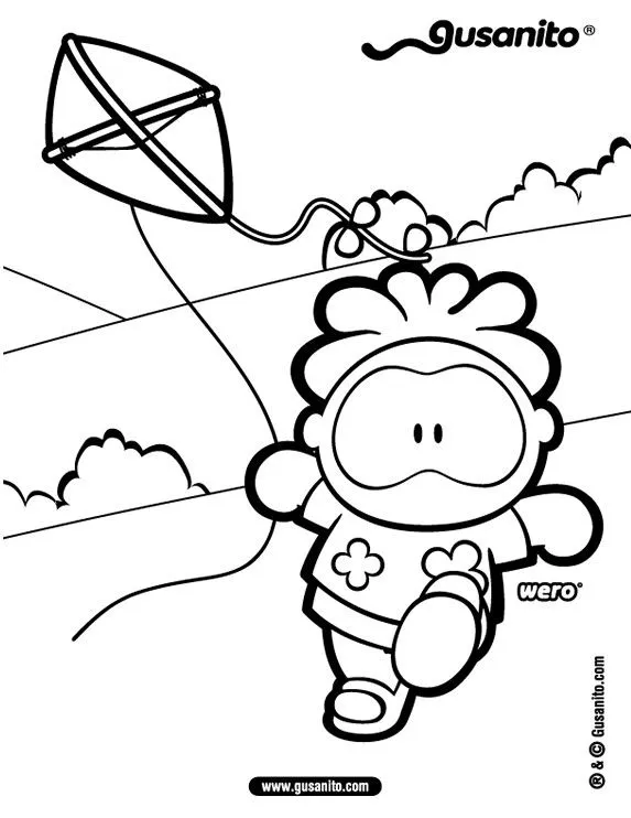 Dibujos para colorear GUSANITO, Wero y su cometa para imprimir Dibujos para colorear GUSANITO, Wero y su cometa para imprimir