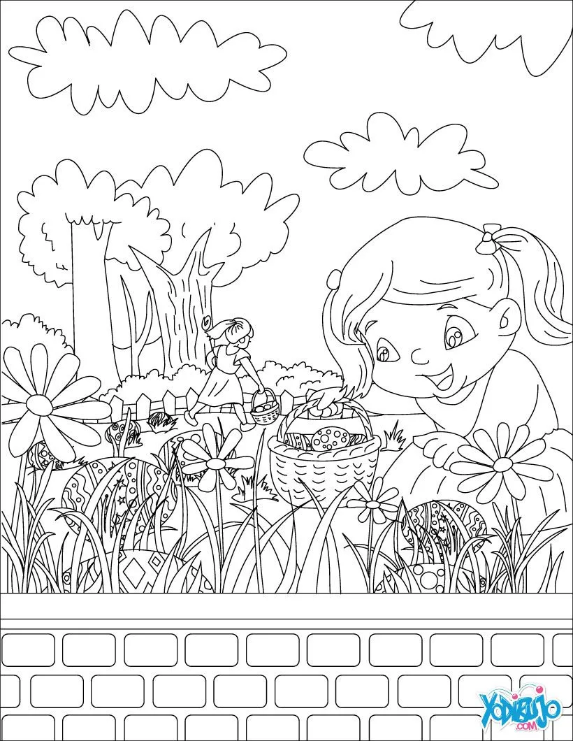 Dibujos para colorear HUEVOS DE PASCUA, Huevos escondidos en el ... Dibujos para colorear HUEVOS DE PASCUA, Huevos escondidos en el ...