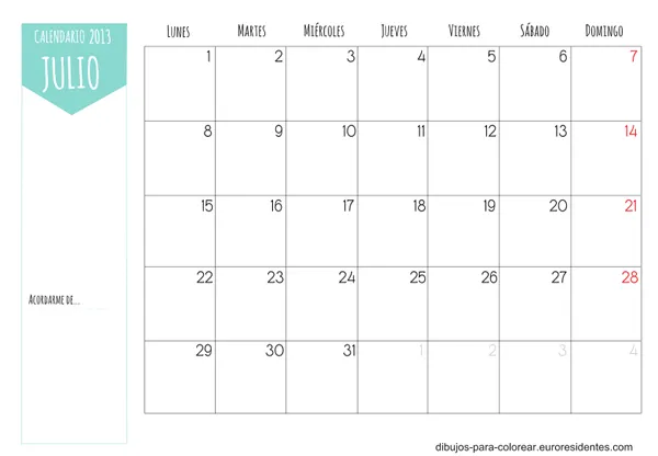Dibujos para Colorear: Mes de Julio 2013 para imprimir Dibujos para Colorear: Mes de Julio 2013 para imprimir