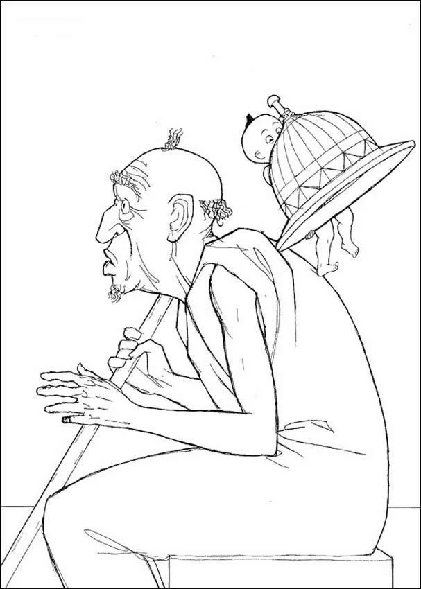 Dibujos para colorear KIRIKU y las bestias salvajes - anciano poblano