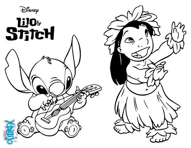 Dibujos para colorear LILO Y STITCH, Lilo y Stitch con el ukulele ...