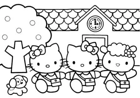 Dibujos Para Colorear: Dibujo Para Colorear Hello Kitty y Sus Amigos